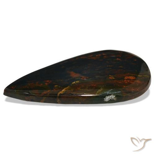 37.50캐럿 천연 녹색과 빨강 블러드스톤, 배 모양, 44×22.8 mm, 불투명체