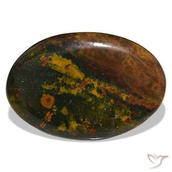 30.96캐럿 천연 녹색과 빨강 블러드스톤, 타원형 컷, 35.1×23.9 mm, 불투명체