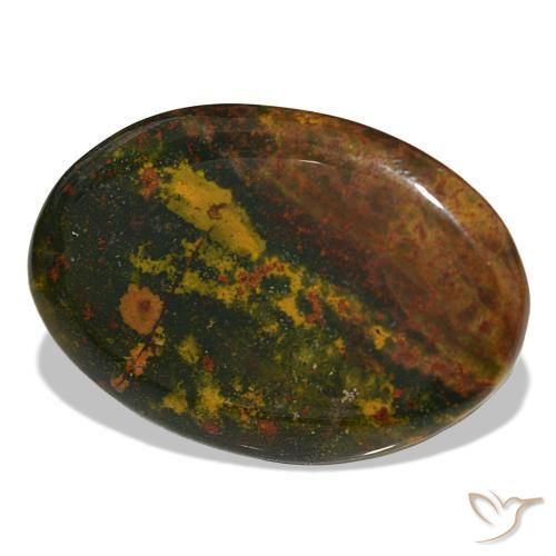 30.96캐럿 천연 녹색과 빨강 블러드스톤, 타원형 컷, 35.1×23.9 mm, 불투명체