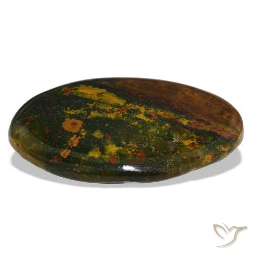 30.96캐럿 천연 녹색과 빨강 블러드스톤, 타원형 컷, 35.1×23.9 mm, 불투명체