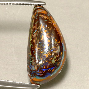 10.16캐럿 천연 멀티컬러 볼더 오팔, 멋진 모양, 21.4×10.5 mm, 불투명체