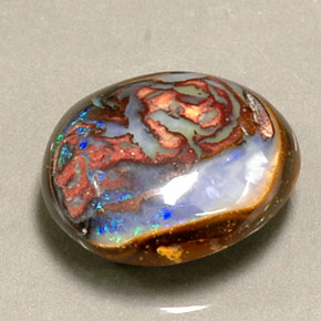 8.16캐럿 천연 멀티컬러 볼더 오팔, 타원형 컷, 14.2×12.4 mm, 불투명체