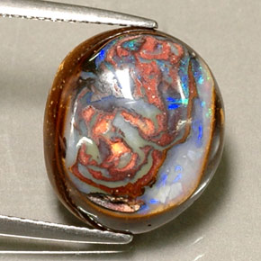 8.16캐럿 천연 멀티컬러 볼더 오팔, 타원형 컷, 14.2×12.4 mm, 불투명체