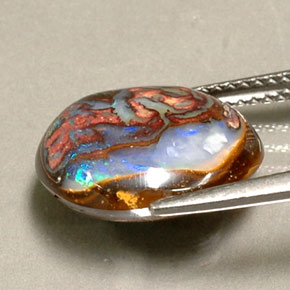 8.16캐럿 천연 멀티컬러 볼더 오팔, 타원형 컷, 14.2×12.4 mm, 불투명체