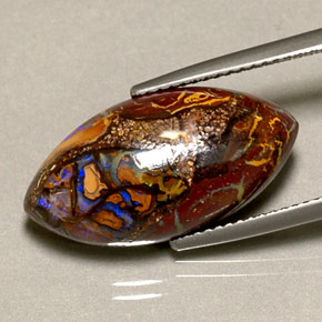 10.92캐럿 천연 멀티컬러 볼더 오팔, 마퀴즈, 21.6×11.1 mm, 불투명체