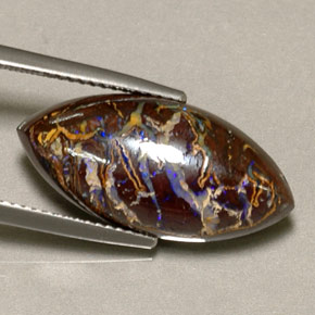 12.35캐럿 천연 멀티컬러 볼더 오팔, 마퀴즈, 22.5×10.8 mm, 불투명체