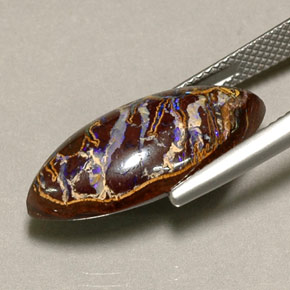 12.35캐럿 천연 멀티컬러 볼더 오팔, 마퀴즈, 22.5×10.8 mm, 불투명체