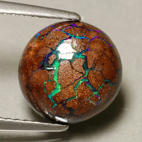 3.75캐럿 천연 다색 볼더 오팔, 라운드 컷, 불투명체