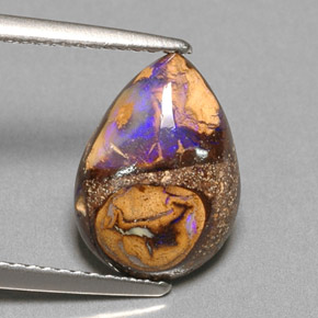 3.22캐럿 천연 멀티컬러 볼더 오팔, 배 모양, 12.7×9.2 mm, 불투명체