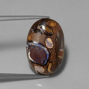 9.28캐럿 천연 멀티컬러 볼더 오팔, 타원형 컷, 18.8×12.6 mm, 불투명체