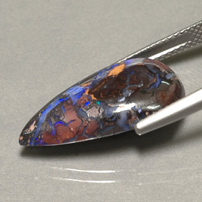 9.16캐럿 천연 멀티컬러 볼더 오팔, 배 모양, 21.9×12.2 mm, 불투명체