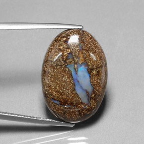 20.02캐럿 천연 멀티컬러 볼더 오팔, 타원형 컷, 24.9×17.4 mm, 불투명체