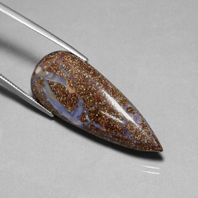 26.52캐럿 천연 멀티컬러 볼더 오팔, 배 모양, 43.3×18 mm, 불투명체