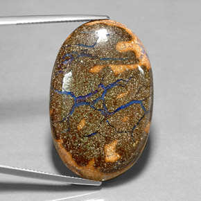 30.86캐럿 천연 멀티컬러 볼더 오팔, 타원형 컷, 34.9×22.1 mm, 불투명체