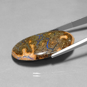 30.86캐럿 천연 멀티컬러 볼더 오팔, 타원형 컷, 34.9×22.1 mm, 불투명체