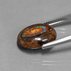 7.70캐럿 천연 멀티컬러 볼더 오팔, 타원형 컷, 15×12.2 mm, 불투명체
