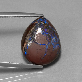 10.37캐럿 천연 멀티컬러 볼더 오팔, 배 모양, 16.6×13.4 mm, 불투명체