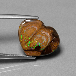 10.28캐럿 천연 멀티컬러 볼더 오팔, 하트 모양, 16.5×13.9 mm, 불투명체