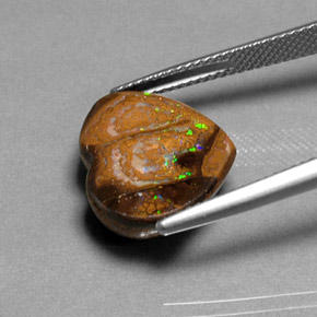 10.28캐럿 천연 멀티컬러 볼더 오팔, 하트 모양, 16.5×13.9 mm, 불투명체