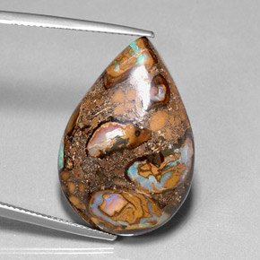 36.80캐럿 천연 멀티컬러 볼더 오팔, 배 모양, 28.5×19.4 mm, 불투명체