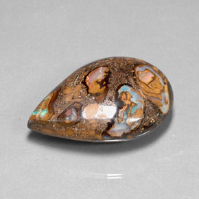 36.80캐럿 천연 멀티컬러 볼더 오팔, 배 모양, 28.5×19.4 mm, 불투명체