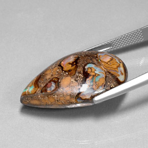 36.80캐럿 천연 멀티컬러 볼더 오팔, 배 모양, 28.5×19.4 mm, 불투명체