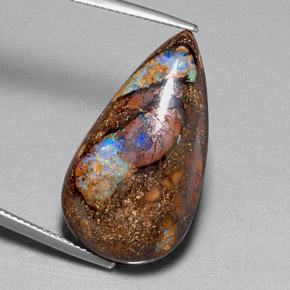 24.40캐럿 천연 멀티컬러 볼더 오팔, 배 모양, 28.6×16 mm, 불투명체