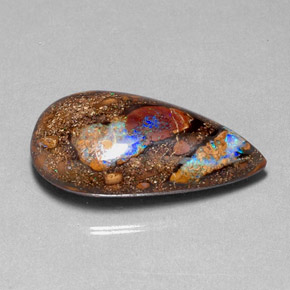 24.40캐럿 천연 멀티컬러 볼더 오팔, 배 모양, 28.6×16 mm, 불투명체