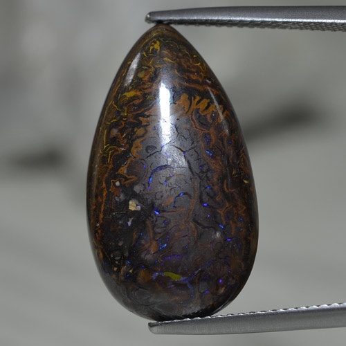 17.27캐럿 천연 멀티컬러 볼더 오팔, 배 모양, 23.5×13.5 mm, 불투명체
