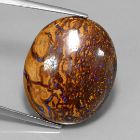 34.21캐럿 천연 멀티컬러 볼더 오팔, 타원형 컷, 23.4×19.6 mm, 불투명체