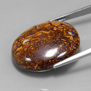 34.21캐럿 천연 멀티컬러 볼더 오팔, 타원형 컷, 23.4×19.6 mm, 불투명체