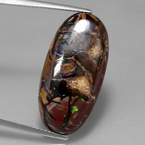 19.54캐럿 천연 멀티컬러 볼더 오팔, 타원형 컷, 29.3×13.2 mm, 불투명체