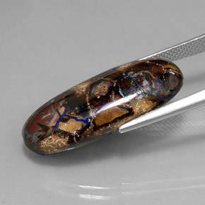19.54캐럿 천연 멀티컬러 볼더 오팔, 타원형 컷, 29.3×13.2 mm, 불투명체