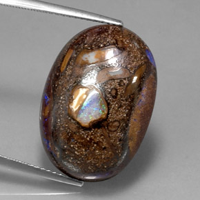 20.82캐럿 천연 멀티컬러 볼더 오팔, 타원형 컷, 22.2×15.7 mm, 불투명체