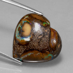 14.96캐럿 천연 멀티컬러 볼더 오팔, 하트 모양, 18.4×17.6 mm, 불투명체