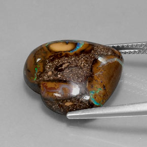 14.96캐럿 천연 멀티컬러 볼더 오팔, 하트 모양, 18.4×17.6 mm, 불투명체