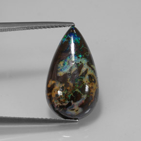 7.90캐럿 천연 멀티컬러 볼더 오팔, 배 모양, 19.4×10.9 mm, 불투명체