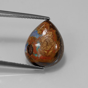 6.43캐럿 천연 멀티컬러 볼더 오팔, 배 모양, 15×12.1 mm, 불투명체