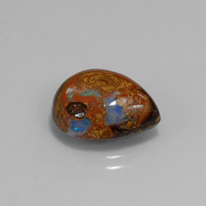 6.43캐럿 천연 멀티컬러 볼더 오팔, 배 모양, 15×12.1 mm, 불투명체