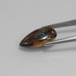 4.03캐럿 천연 멀티컬러 볼더 오팔, 배 모양, 15.6×9.1 mm, 불투명체