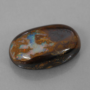 7.78캐럿 천연 멀티컬러 볼더 오팔, 타원형 컷, 16.6×10.9 mm, 불투명체