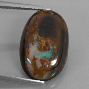 7.78캐럿 천연 멀티컬러 볼더 오팔, 타원형 컷, 16.6×10.9 mm, 불투명체
