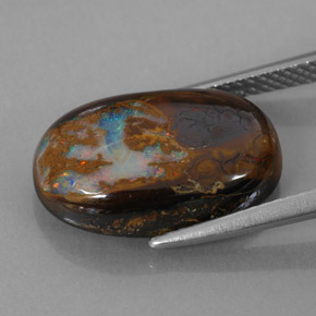 7.78캐럿 천연 멀티컬러 볼더 오팔, 타원형 컷, 16.6×10.9 mm, 불투명체