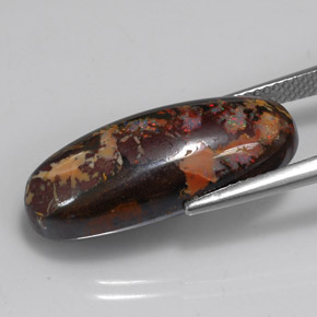 15.56캐럿 천연 멀티컬러 볼더 오팔, 타원형 컷, 23.7×9.8 mm, 불투명체