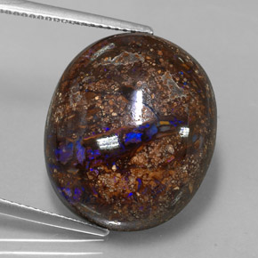 27.22캐럿 천연 멀티컬러 볼더 오팔, 타원형 컷, 20.9×18 mm, 불투명체