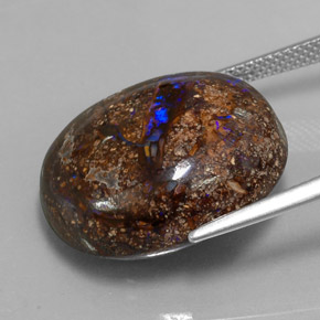 27.22캐럿 천연 멀티컬러 볼더 오팔, 타원형 컷, 20.9×18 mm, 불투명체