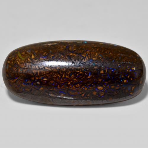 21.04캐럿 천연 멀티컬러 볼더 오팔, 타원형 컷, 27.9×12.8 mm, 불투명체
