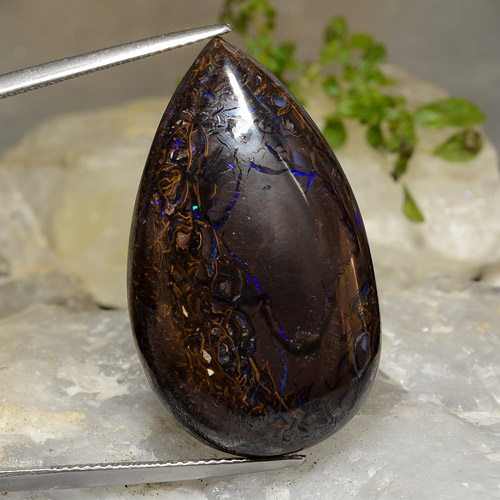 45.15캐럿 천연 멀티컬러 볼더 오팔, 배 모양, 33.4×19.8 mm, 불투명체