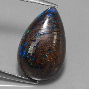 6.27캐럿 천연 멀티컬러 볼더 오팔, 배 모양, 15.9×10.1 mm, 불투명체