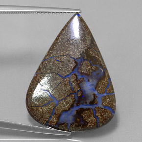 12.40캐럿 천연 멀티컬러 볼더 오팔, 배 모양, 26.5×20.4 mm, 불투명체